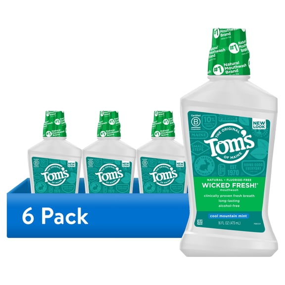 (6 pack) Tom's of Maine Wicked Fresh! Alcohol-Free Natural Mouthwash, Cool Mountain Mint, 16 oz.