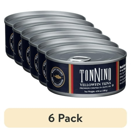 (6 pack) Tonnino Premium Yellowfin Tuna Chunks in Olive Oil, 4.94 oz, Can, Wild Caught