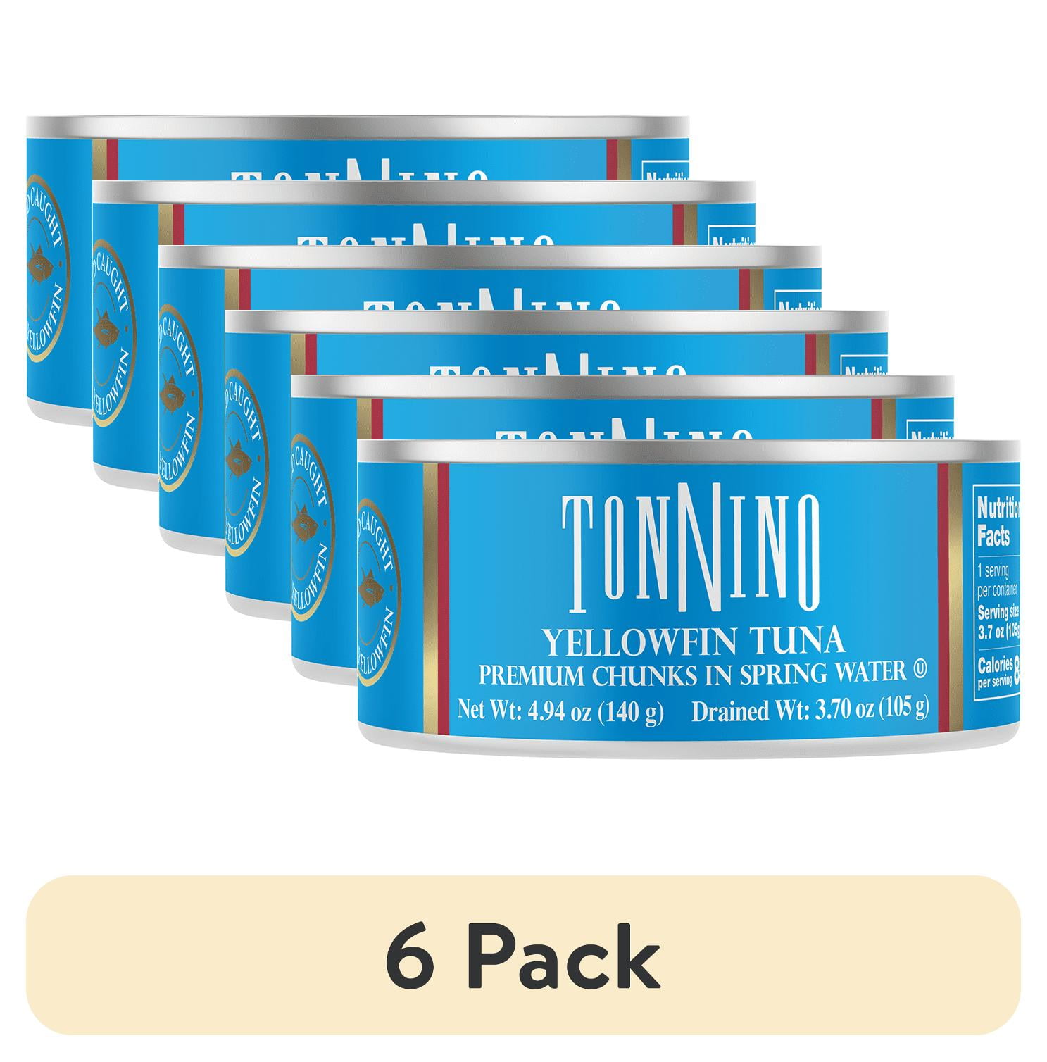 (6 pack) Tonnino Premium Yellowfin Tuna Chunks in Spring Water, 4.94 oz, Can, Wild Caught
