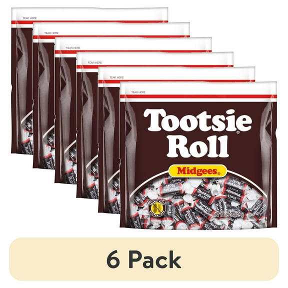 (6 pack) Tootsie Roll Midgees, Gluten Free and Peanut Free Chocolate Taffy, 15 oz