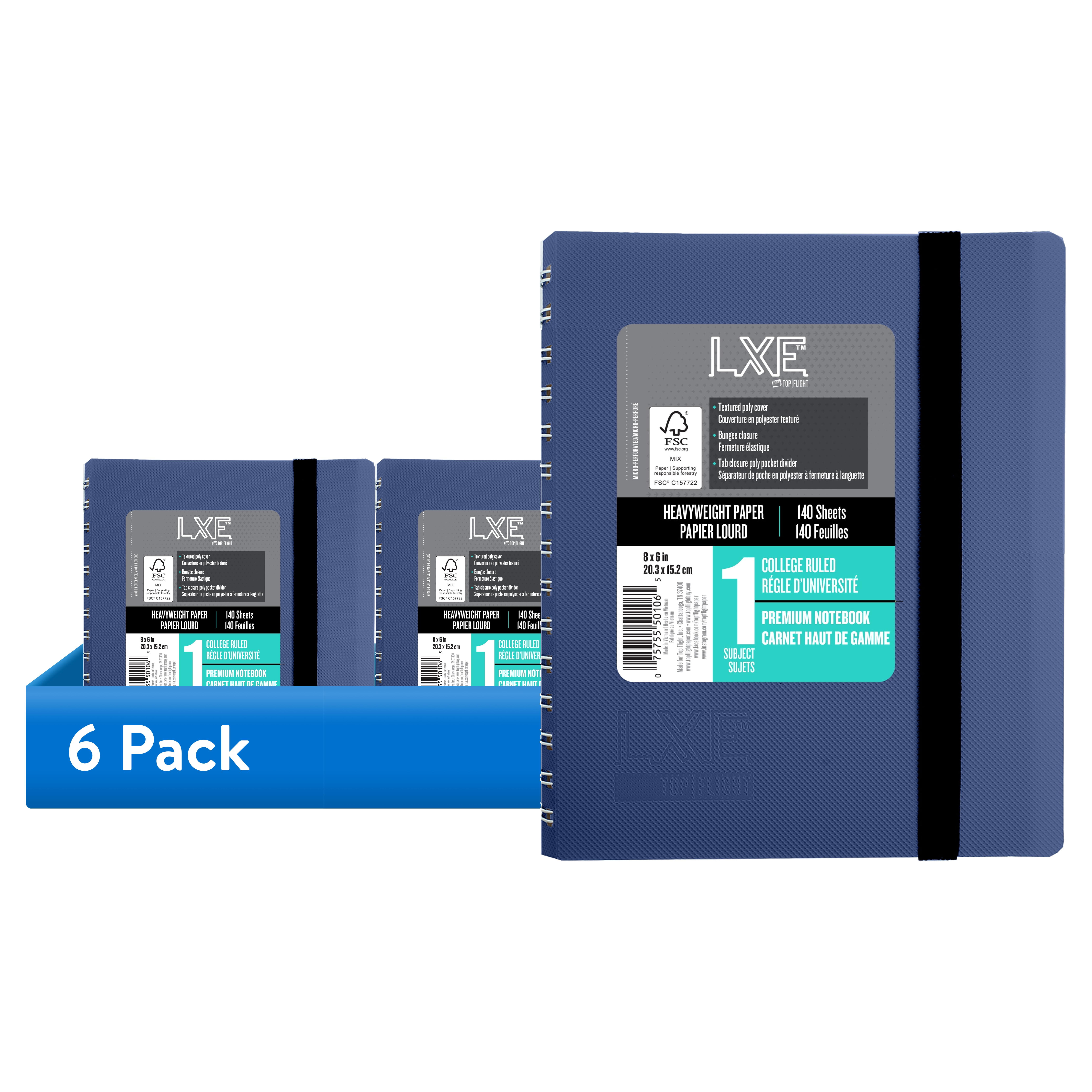 (6 pack) Top Flight LXE Medium Journal, Blue, Hardcover with Bungee Closure, New