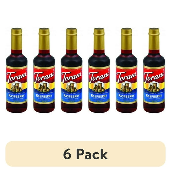 (6 pack) Torani Raspberry Syrup, Plastic Bottle, Drink Flavoring Syrup, No Known Allergens 12.7 fl oz