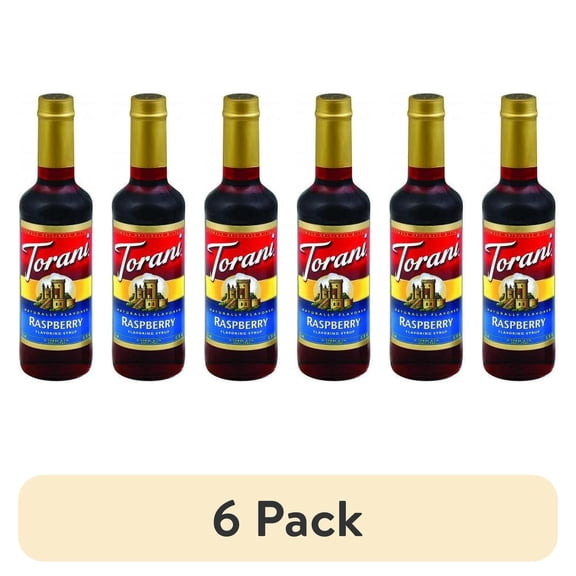 (6 pack) Torani Raspberry Syrup, Plastic Bottle, Drink Flavoring Syrup, No Known Allergens 12.7 fl oz