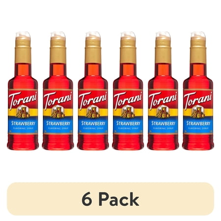 (6 pack) Torani Strawberry Syrup, Plastic Bottle, Drink Flavoring Syrup, No Known Allergens, 12.7 oz.