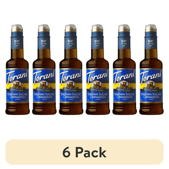 (6 pack) Torani Sugar Free Brown Sugar Cinnamon Syrup, Zero Calorie, Authentic Coffeehouse Syrup, 12.7 oz