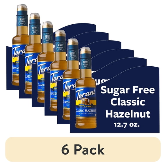 (6 pack) Torani Coffee Flavoring Syrup, Sugar Free Classic Hazelnut Syrup, Plastic Bottle, No Known Allergens 12.7 fl oz