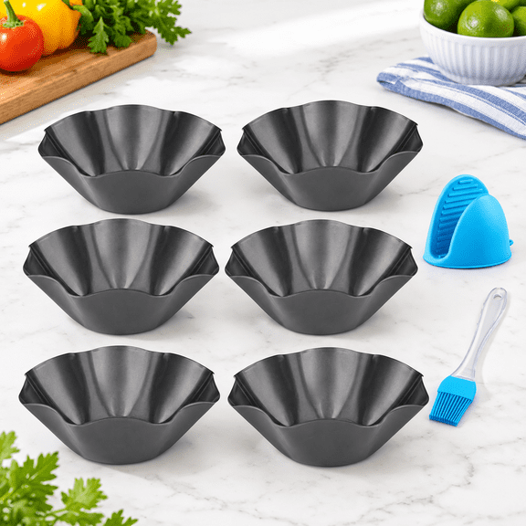 6-pack Tortilla Pan Non-stick Taco Bowl Maker With Holder & Brush