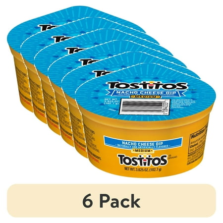 (6 pack) Tostitos Medium Nacho Cheese Flavored Cheese Dip & Spread, Shelf-Stable, 3.625 oz Cup