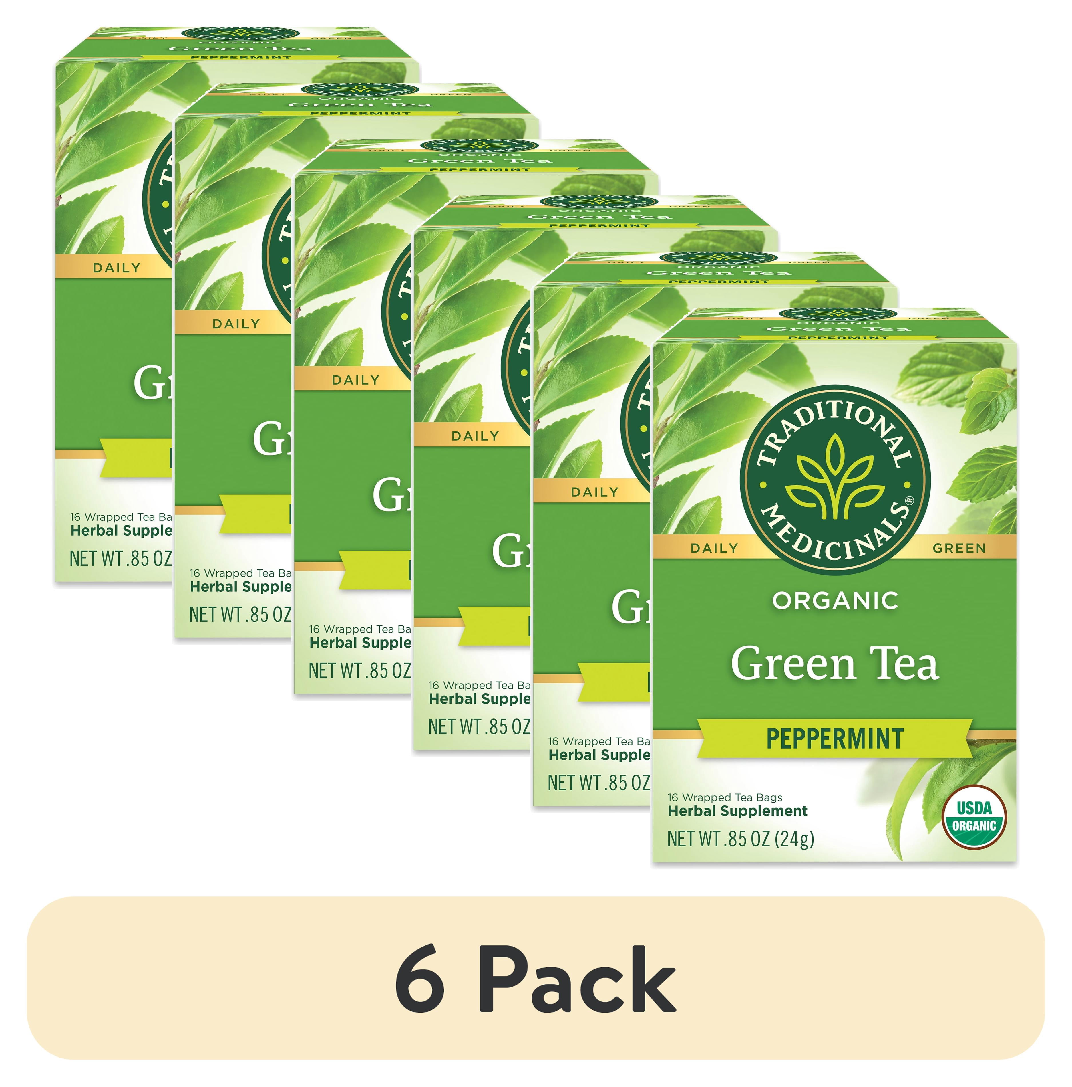(6 pack) Traditional Medicinals, Organic Green Tea Peppermint Tea Bags, 16 Ct