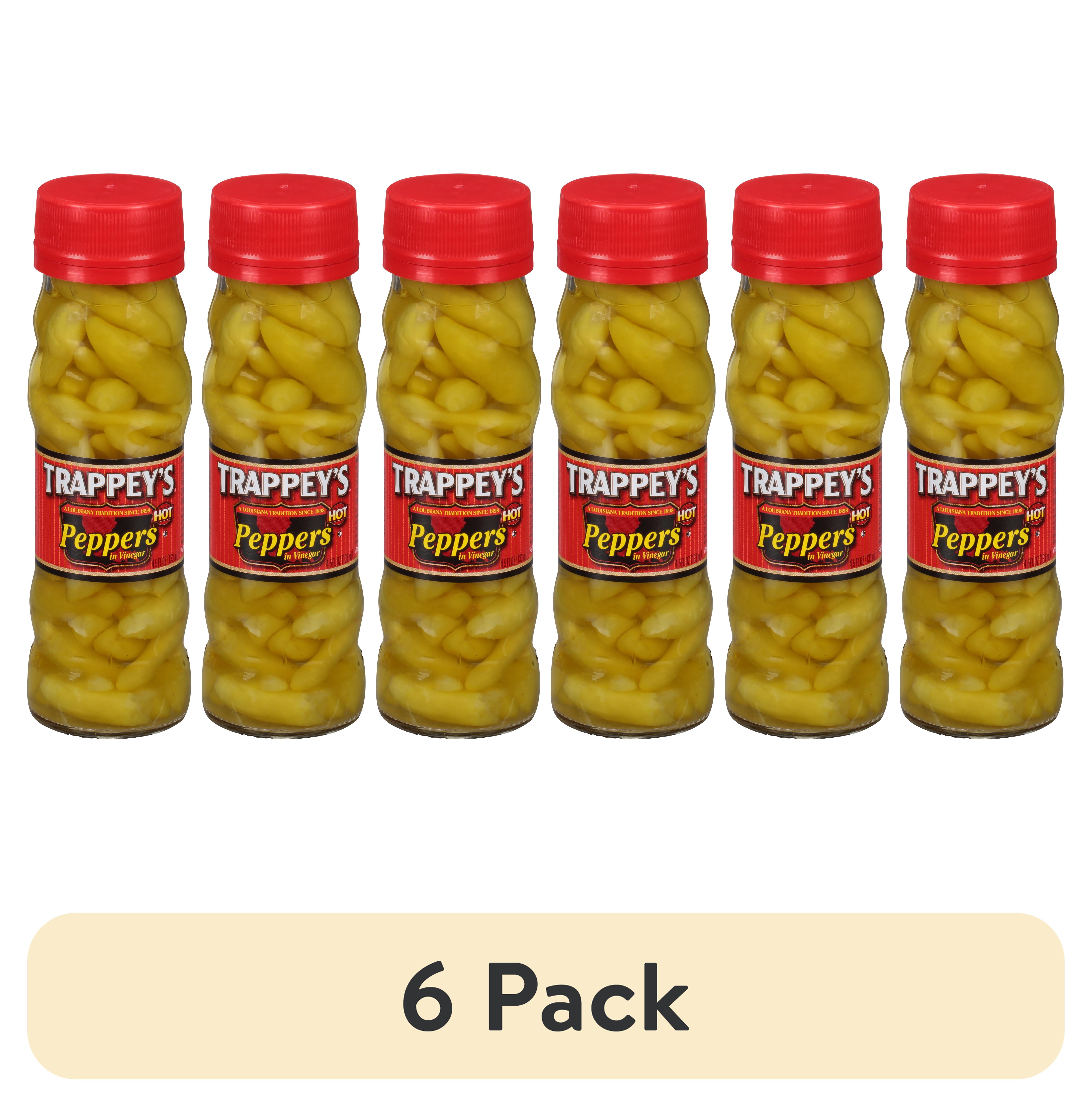 (6 pack) Trappey's Hot Peppers in Vinegar, 4.5-Ounce Glass Bottle