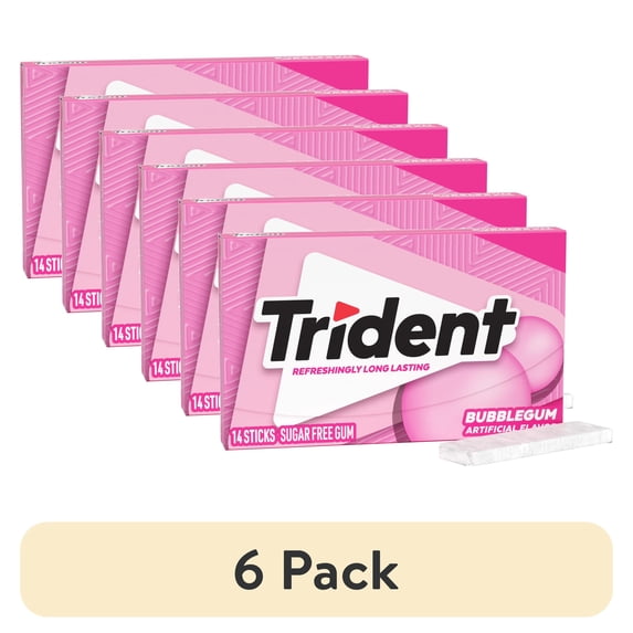 (6 pack) Trident Sugar Free Gum, Bubblegum, Regular Size, 14 Pieces