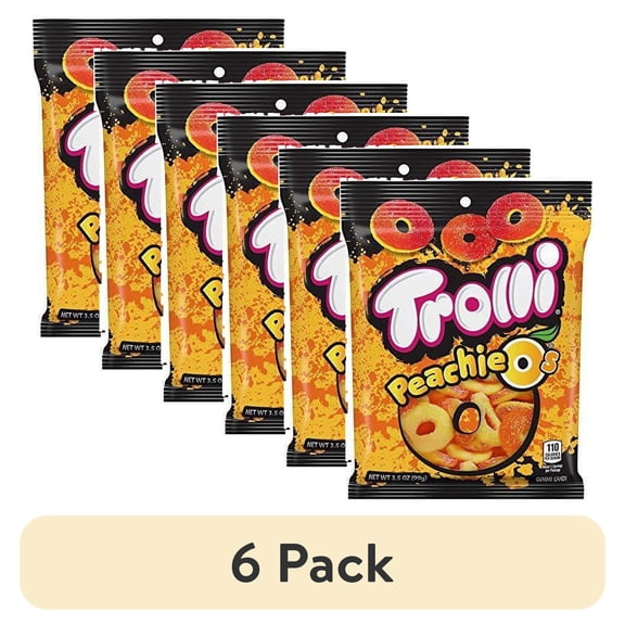 (6 pack) Trolli Peachie O's Sour Gummy Rings Candy, 4.25 Ounce, [1-Bag]