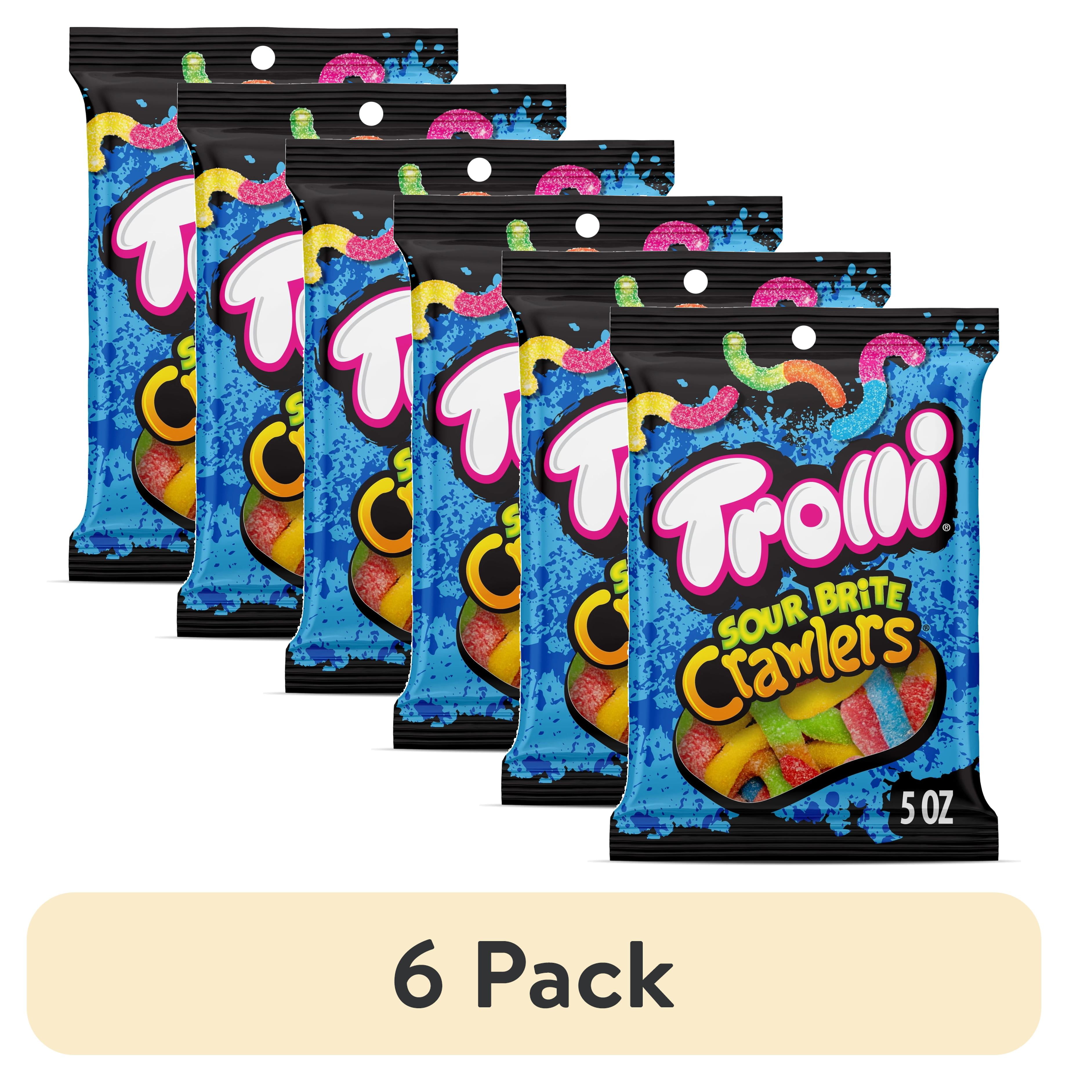 (6 pack) Trolli Sour Brite Crawlers, Candy, Cherry-Lemon, Strawberry-Grape & Orange-Lime, Sweet and Sour, Gummy Worms, 5 oz