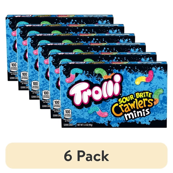 (6 pack) Trolli Sour Brite Crawlers Mini Gummy Candies, 3.5 oz Box