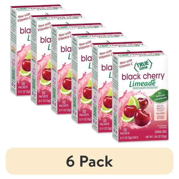 (6 pack) True Lime Black Cherry Limeade Drink Mix Powder, No Artificial Sweeteners, 1.06 oz., 10 Count Box