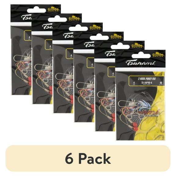 (6 pack) Tsunami 2‑Hook Porgy Rig – 40 lb. Line, 2 Count