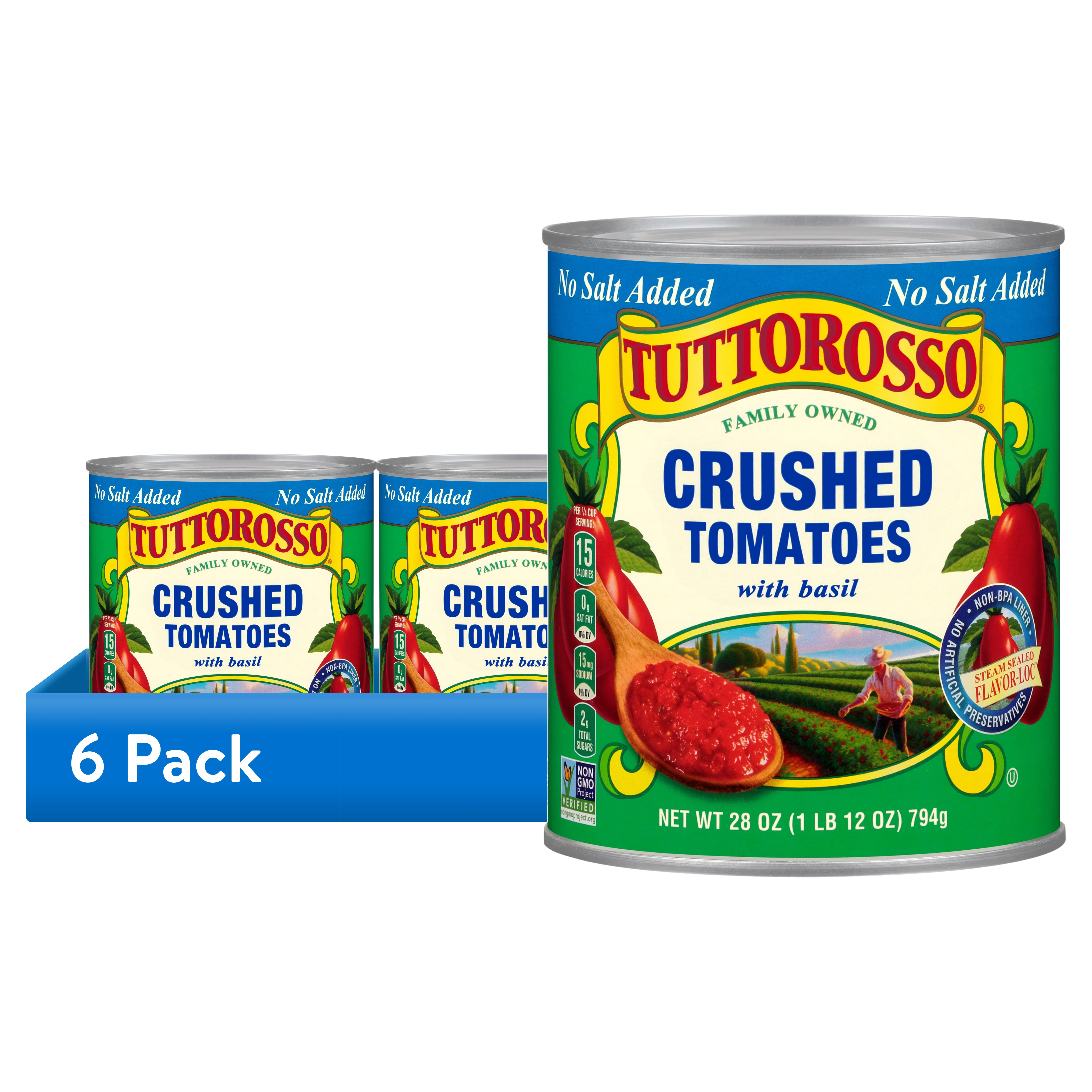 6 pack) Tuttorosso No Salt Added Crushed Tomatoes with Basil, 28