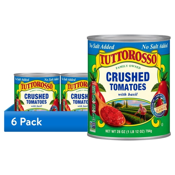 (6 pack) Tuttorosso No Salt Added Crushed Tomatoes with Basil, 28 oz Can
