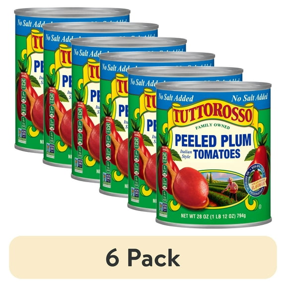 (6 pack) Tuttorosso No Salt Added, Italian Style Peeled Plum Tomatoes, 28 oz Can