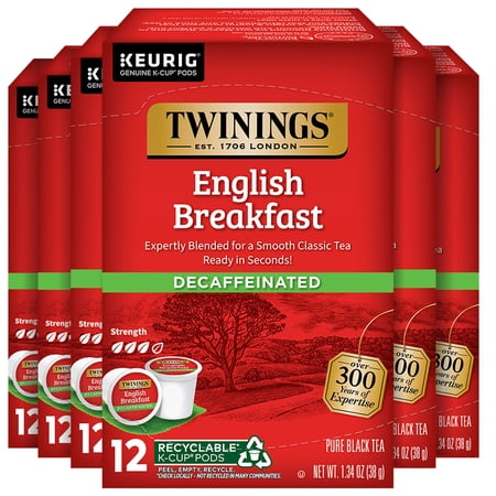 (6 pack) Twinings Of London English Breakfast Black Tea Decaffeinated K-Cups for Keurig , 12 Ct.