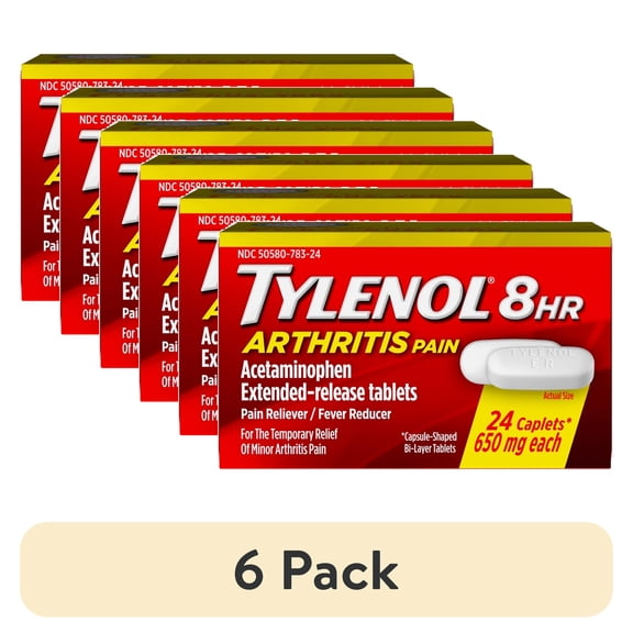 (6 pack) Tylenol 8 Hour Arthritis Pain Relief Acetaminophen Caplets, 24 Count