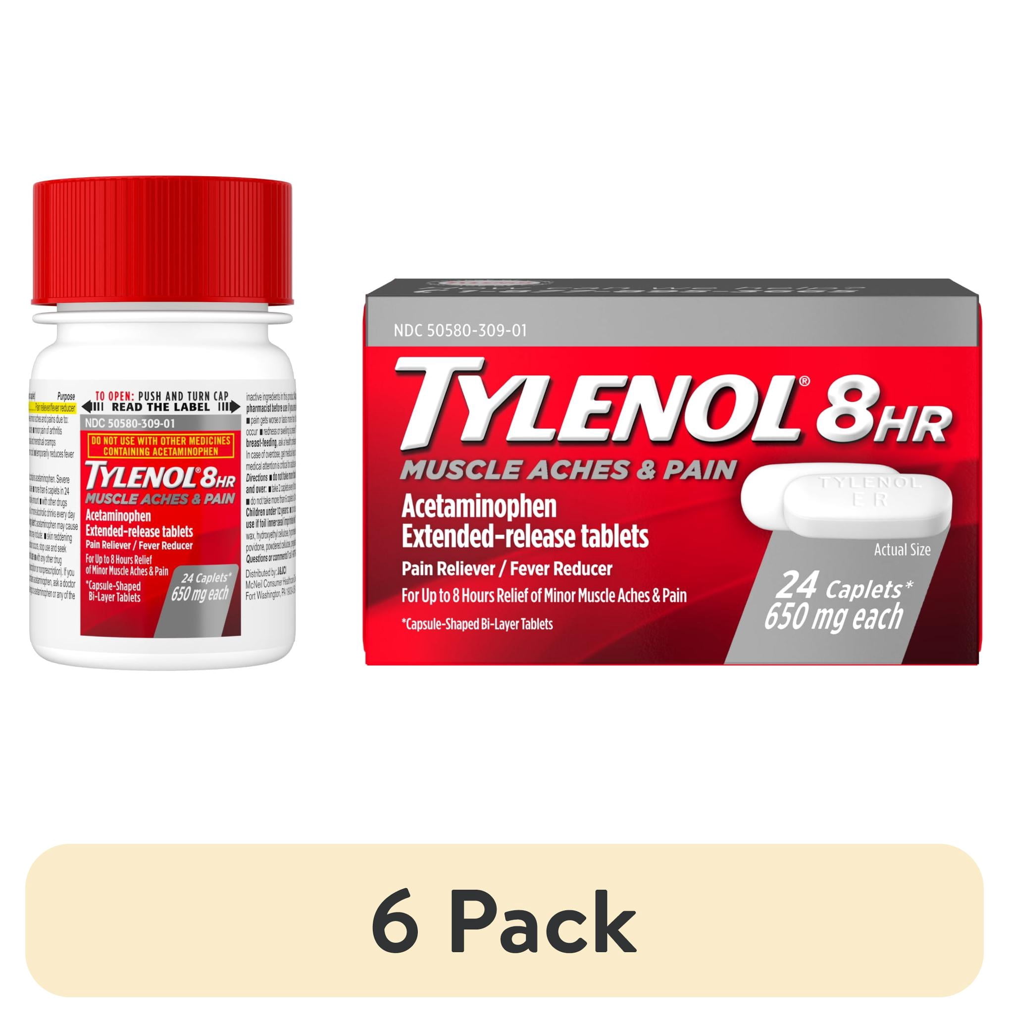 (6 pack) Tylenol 8 Hour Muscle Aches Pain Relief Tablets with Acetaminophen, 24 Count