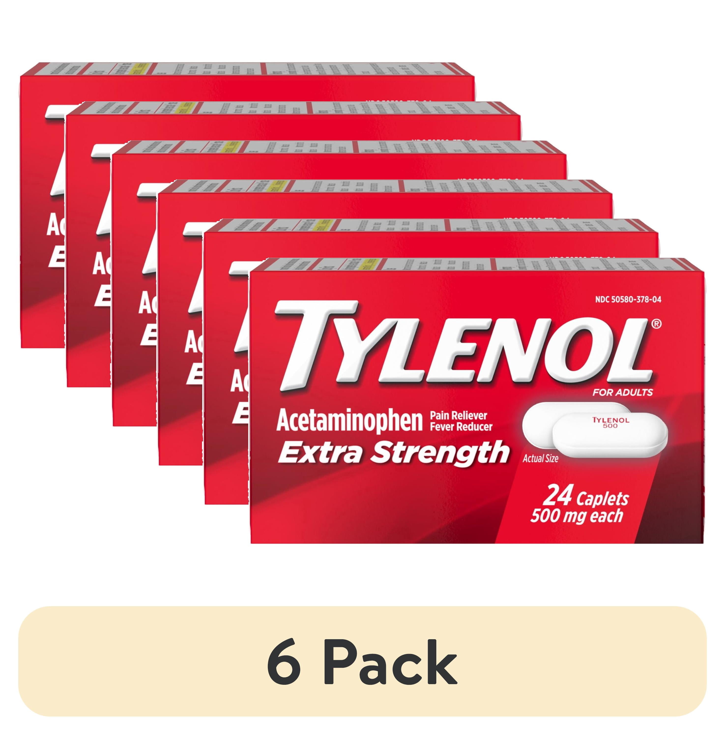 (6 pack) Tylenol Extra Strength Pain Relief Acetaminophen Caplets 500mg, 24 Count