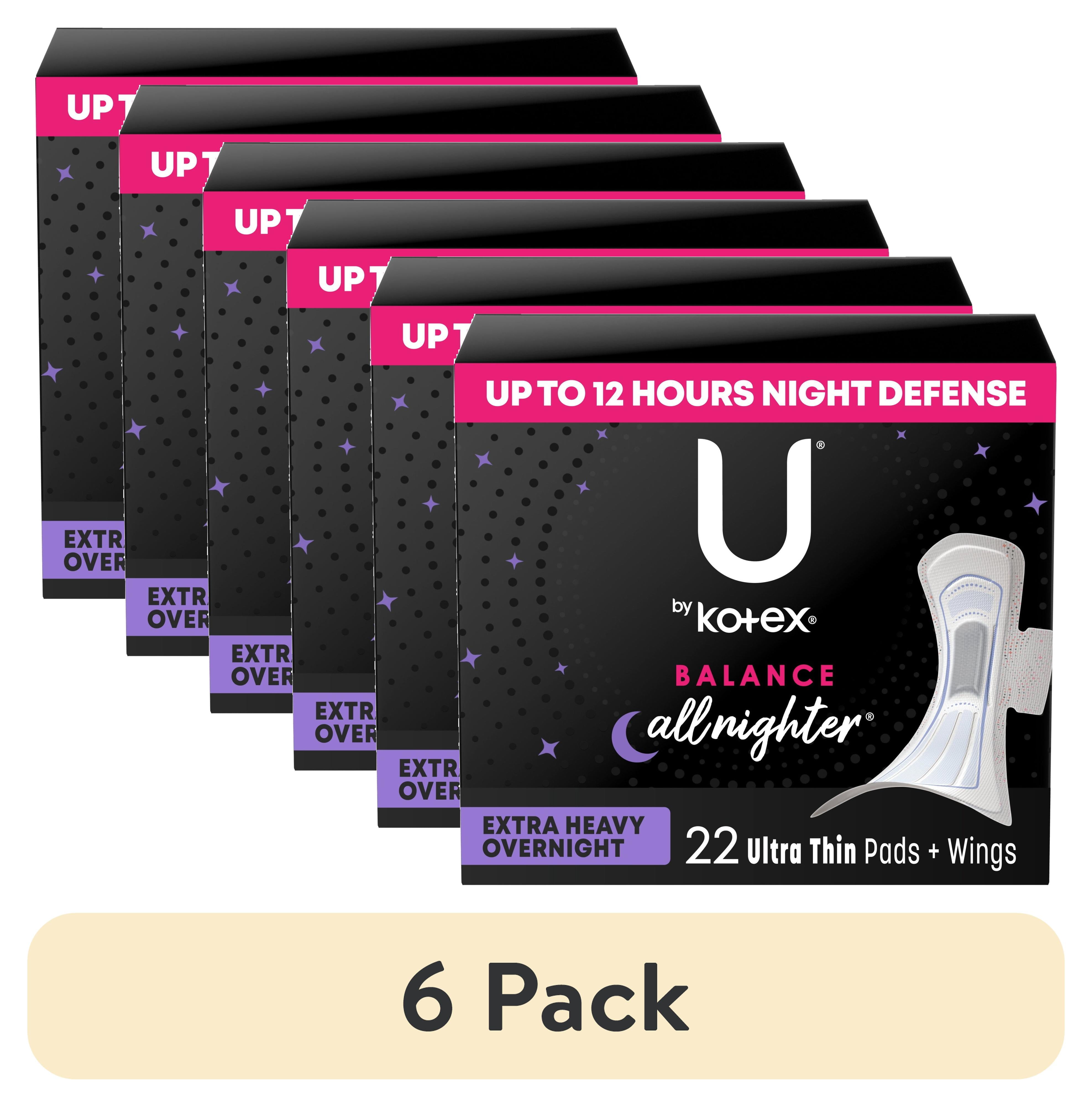 (6 pack) U by Kotex Balance Ultra Thin Overnight Pads with Wings, Extra Heavy Absorbency, 22 Ct