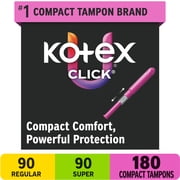 6 pack U by Kotex Click Compact Multipack Tampons, Regular/Super, Unscented, 30 Count