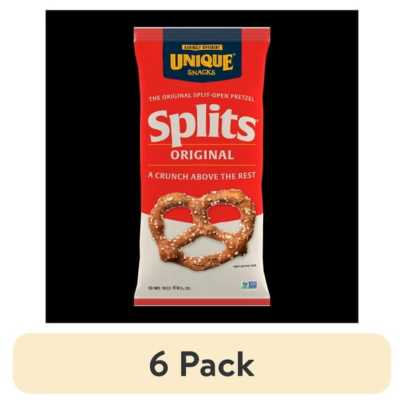 (6 pack) Unique Snacks Pretzels Original Splits All Natural with Flavor Bubbles, 11 oz