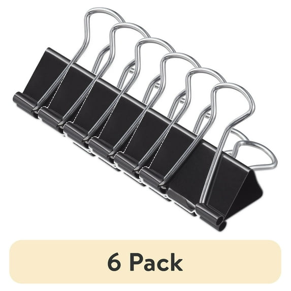 (6 pack) Universal Binder Clips, Medium, Black/Silver, 24 Count