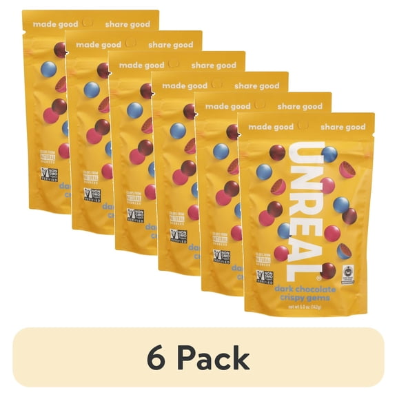 (6 pack) Unreal Crispy Quinoa Chocolate Gems Dark Chocolate, 5 Oz