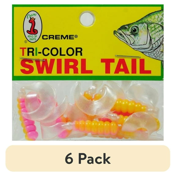 (6 pack) Crème Tri Color Swirl Tail Fishing Lures for Bass, 3-Count