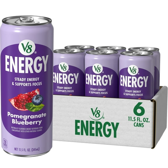 (6 pack) V8 Energy Pomegranate Blueberry Energy Drink, 11.5 fl oz Can, 6 Pack