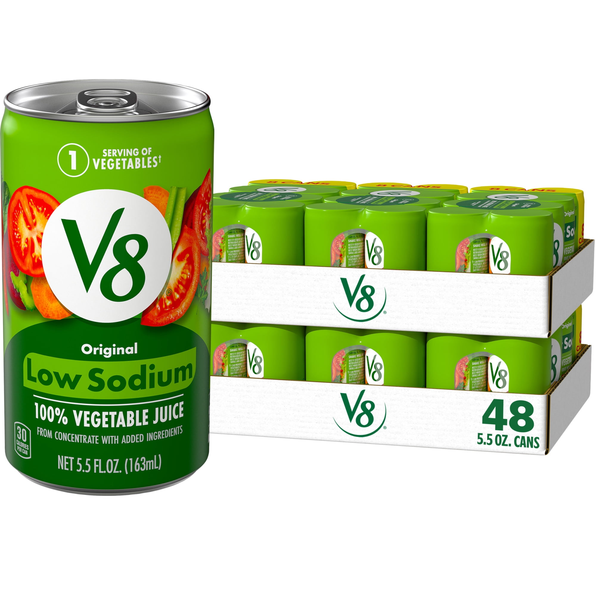 (6 pack) V8 Low Sodium Original 100% Vegetable Juice, 5.5 fl oz Can, 8 Count