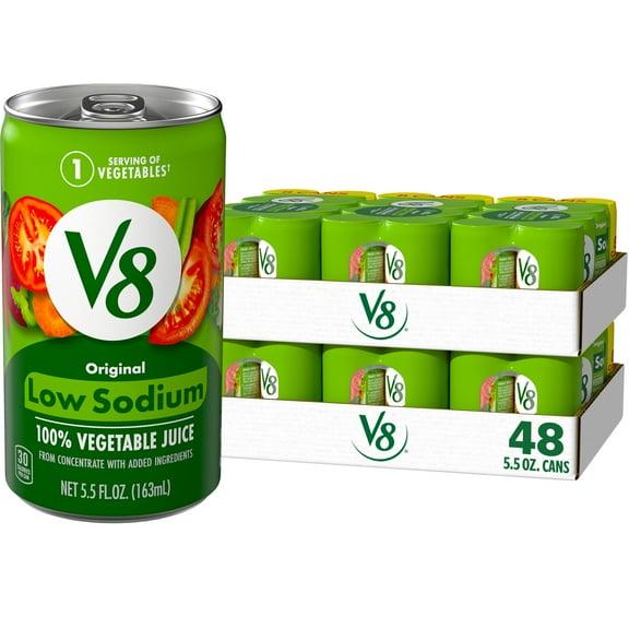 (6 pack) V8 Low Sodium Original 100% Vegetable Juice, 5.5 fl oz Can, 8 Count
