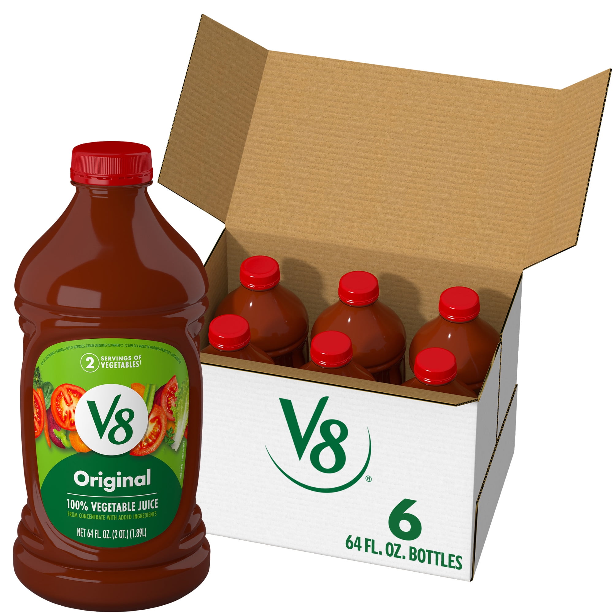 6 pack) V8 Original 100% Vegetable Juice, 64 fl oz Bottle, 6 Count