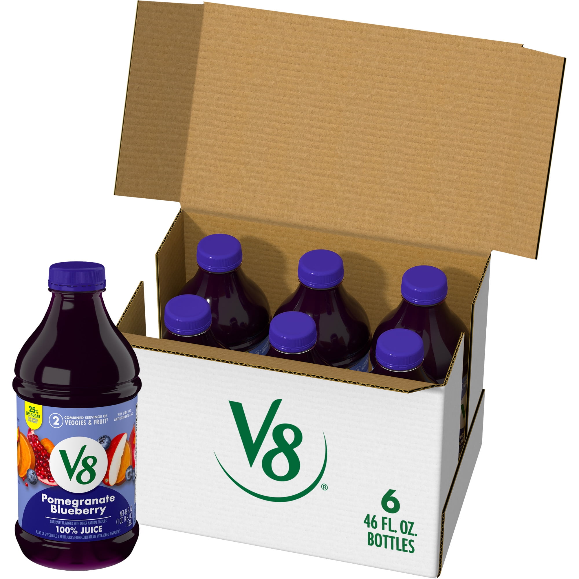 (6 pack) V8 Pomegranate Blueberry 100% Fruit and Vegetable Juice, 46 fl oz Bottle