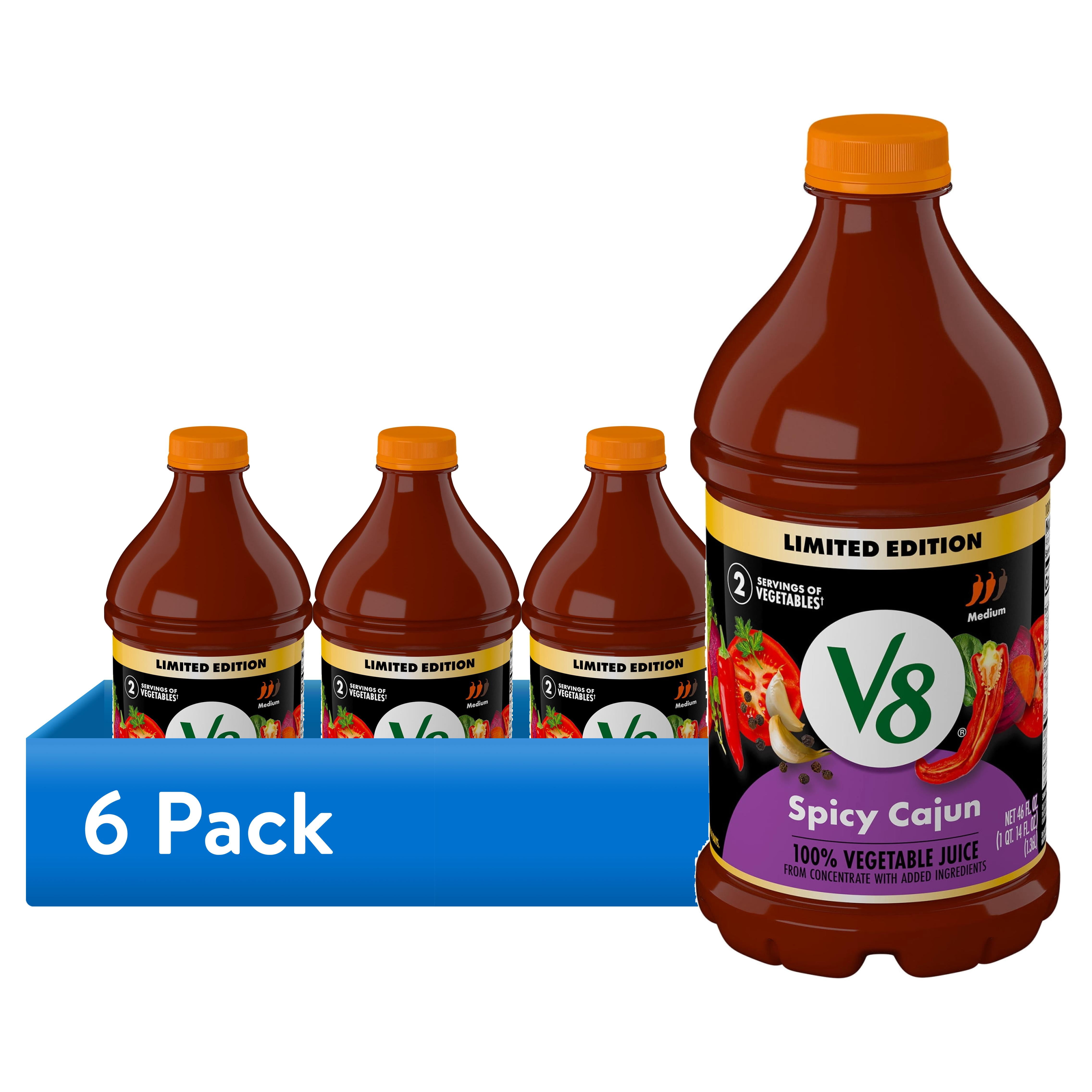 (6 pack) V8 Spicy Cajun 100% Vegetable Juice, 46 fl oz Bottle
