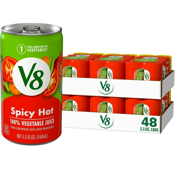 (6 pack) V8 Spicy Hot 100% Vegetable Juice, 5.5 fl oz Can, 48 Count (6 Packs of 8)