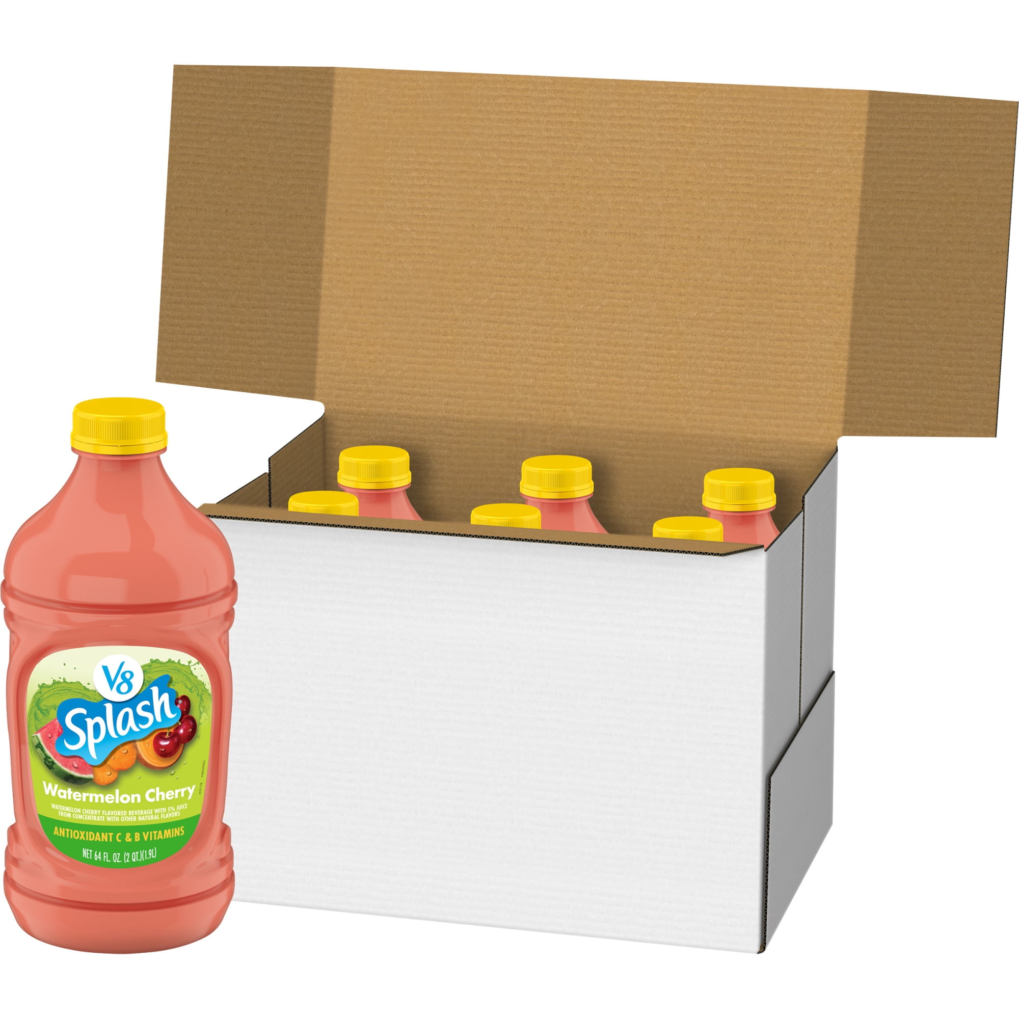 (6 pack) V8 Splash Watermelon Cherry Beverage, 64 fl oz Bottle (6 Pack)