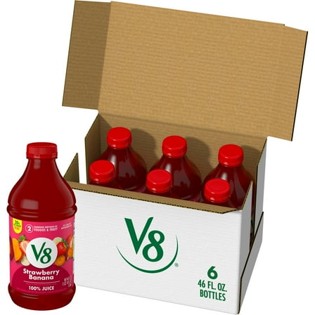 (6 pack) V8 Strawberry Banana 100% Fruit and Vegetable Juice, 46 fl oz Bottle, 6 Count