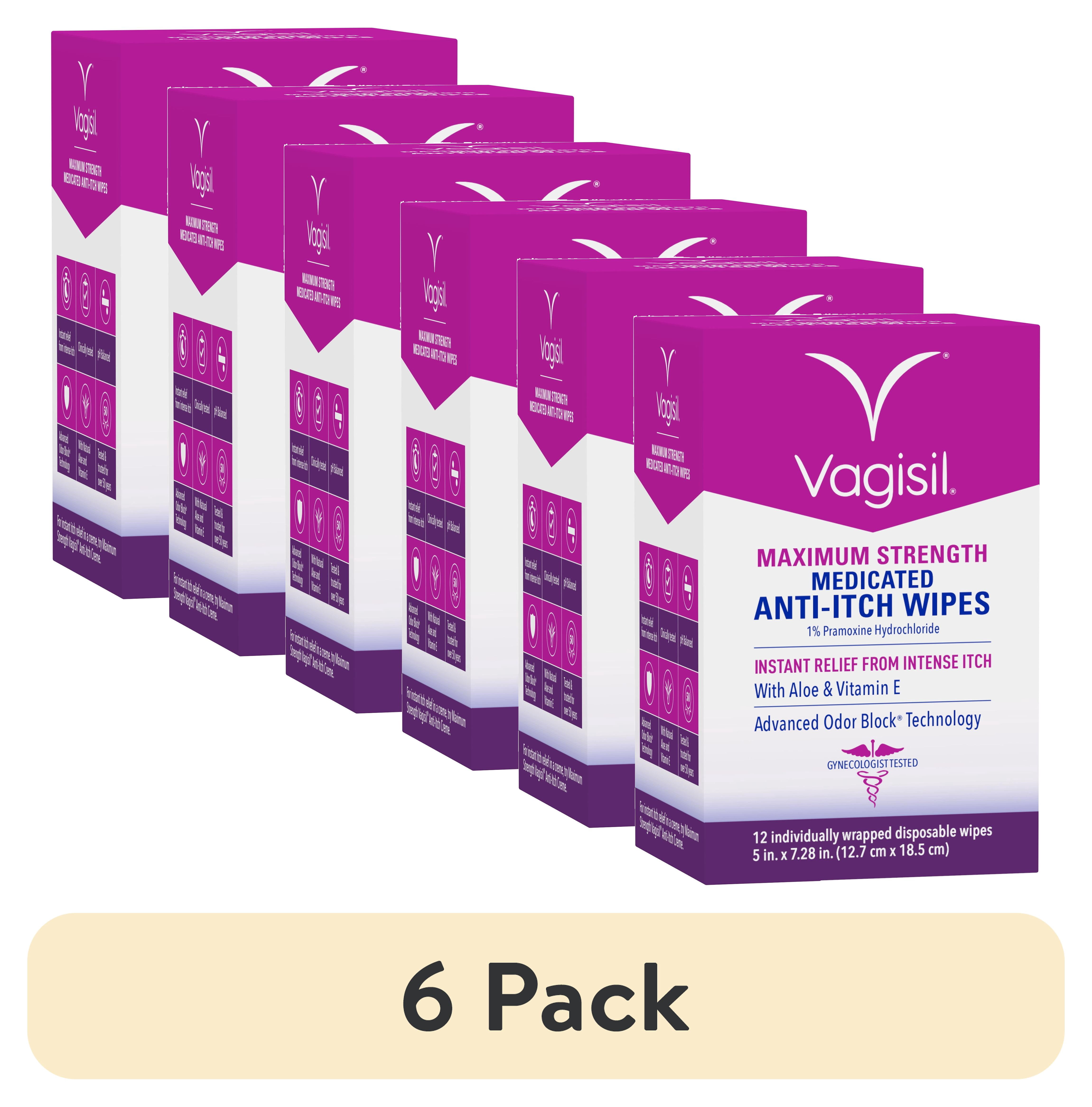 (6 pack) Vagisil Anti-Itch Medicated Feminine Intimate Wipes for Women, Maximum Strength, Gynecologist Tested, 12 Wipes