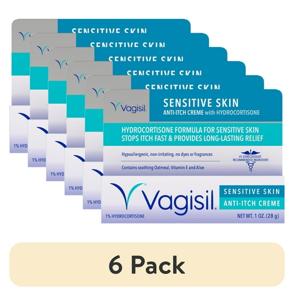 (6 pack) Vagisil Sensitive Skin Anti-Itch Cream for Women, with Hydrocortisone, Helps relieve Yeast Infection Irritation, Soothes & Cools, 1oz