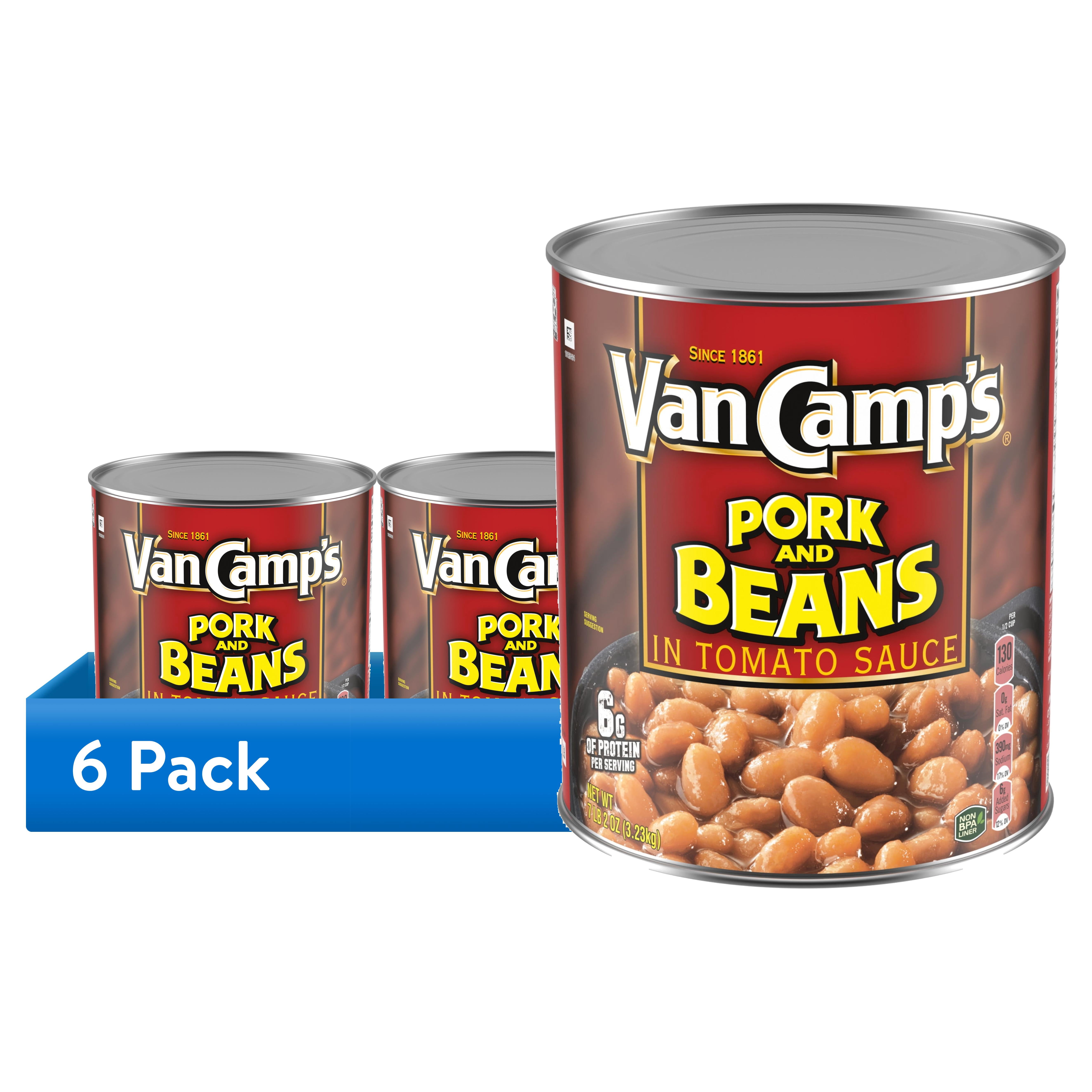 (6 pack) Van Camp's Pork and Beans, 6g Protein Per Serving, Canned Beans, 114 oz. Can