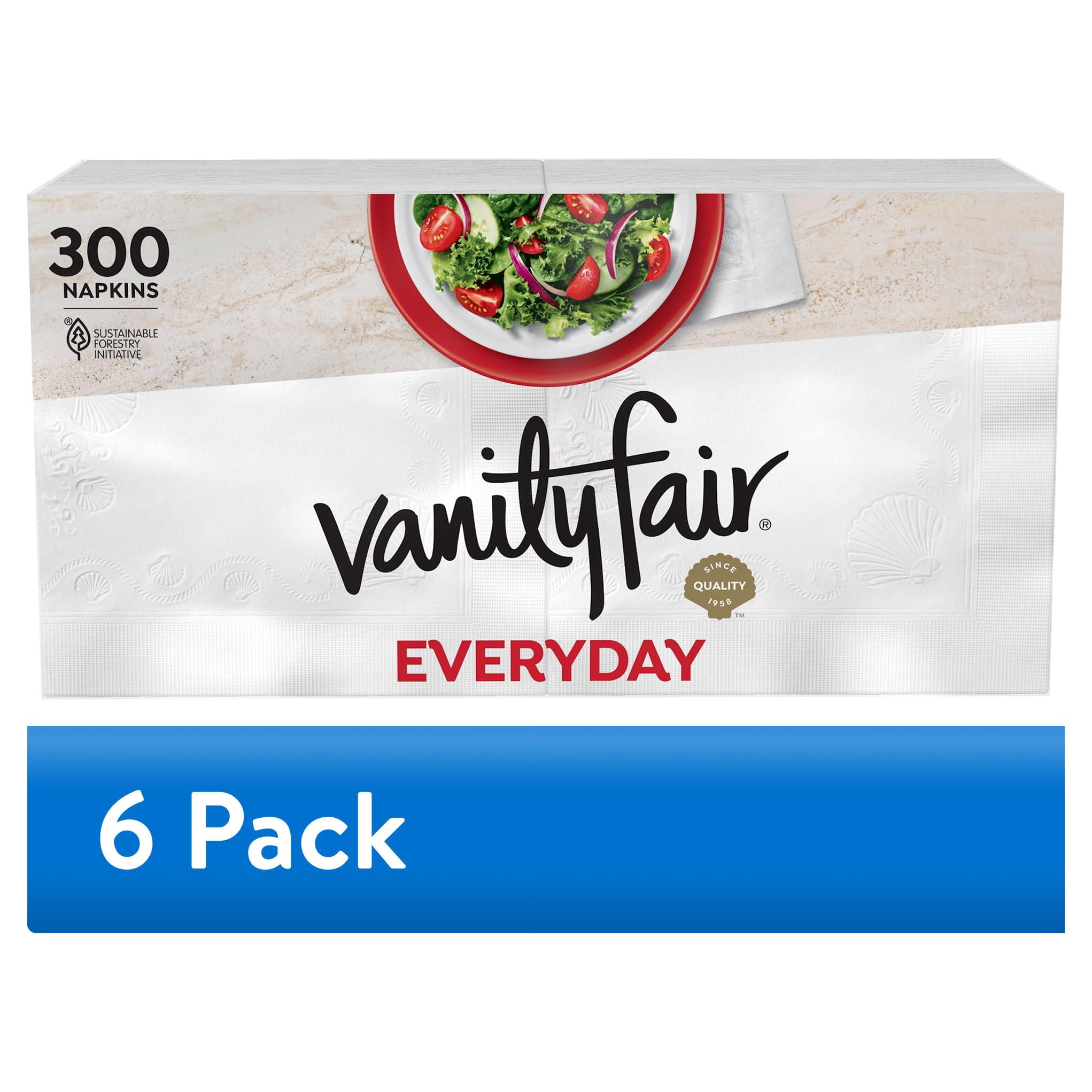 (6 pack) Vanity Fair Everyday 6.5 in x 6.35 in 2-Ply White Napkins (300 Count)