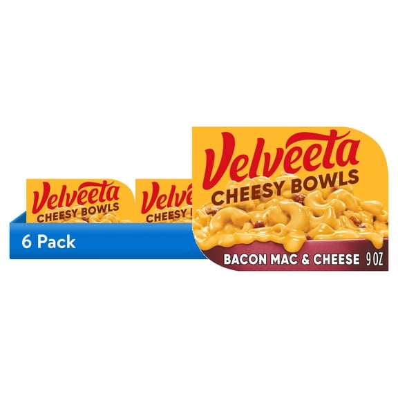 (6 pack) Velveeta Cheesy Bowls Bacon Mac & Cheese Microwave Meal, 9 oz Tray