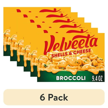 (6 pack) Velveeta Shells and Cheese Mac and Cheese with Broccoli, 1 Box, for Easy Dinner or Dinner Sides, Made with Real Cheese, 9.4 oz