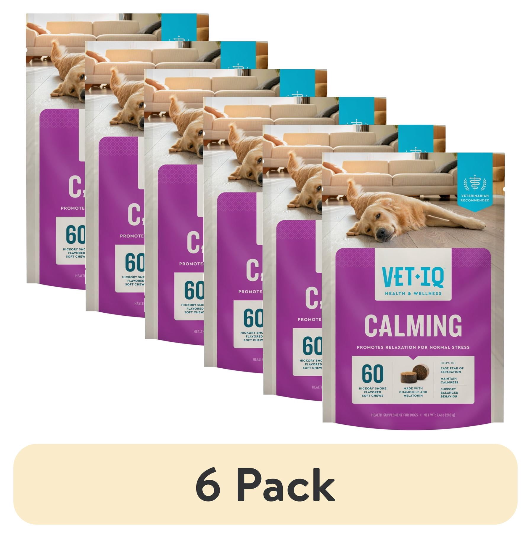 (6 pack) VetIQ Calming Support Supplement Soft Chews for Dogs, Hickory Smoke Flavored Soft Chews, 60 Count