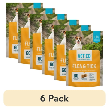 (6 pack) VetIQ Flea & Tick Supplement for Dogs, Hickory Smoke Flavored Chews, 60 Count